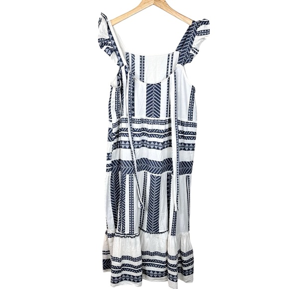 Caterina Ricci Dress Navy Blue & White Ruffle Tie Back Sleeveless Dress Medium - Picture 3 of 12